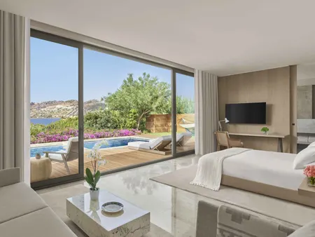 Tilkicik Bay Pool Suite living room at The Bodrum EDITION.